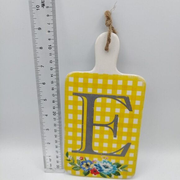 Monogram Cheese Board Initial “E”  Ceramic Checkered Plaid Floral Country Decor - Picture 5 of 6